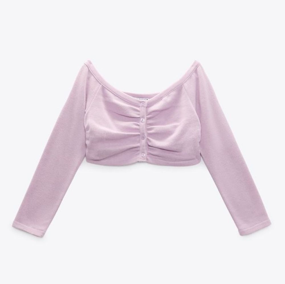 🔹️NWT Zara Lavender Button Crop Long Sleeve Shrug Sweater Small